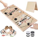 Foldable Fast Sling Puck Game, 60x30cm Large Wooden Slingshot Hockey Game for Table Desktop Battle, Funny Winner Board Party Game, Parent-child Interactive Family Game for Adults and Kids