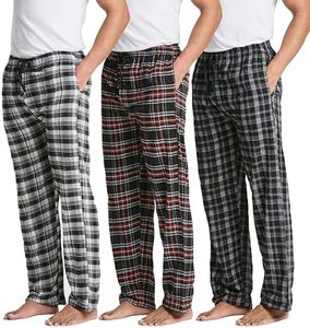 Real Essentials 3 Pack Mens Big & Tall King Size Pajama Pants Cotton Soft Pajamas Men Flannel Bottoms Fleece Buffalo Plaid Pj Lounge Pants Sleepwear Pijamas Hombres Woven Button Fly - Set 3, 5X