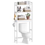 SONGMICS Over-The-Toilet Storage Bathroom Organizer Toilet Rack with Adjustable Shelf, Simply White and Natural Beige UBTS001W02