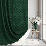 Siiluminisoy Extra Long Dark Green Boho Shower Curtain Woven Fabric Cute Shower Curtain, 72 x 78 Tufted Chevron Textured Striped Modern Farmhouse Minimalist Cloth Shower Curtain for Bathroom