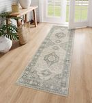 Lahome Oriental Hallway Runner Rug, 2x5 Washable Rug Runner Non Slip Runner,Kitchen Runner Rugs with Rubber Backing Ultra-Thin Vintage Carpet Runner for Bedroom Bathroom(2x5ft,Grey)