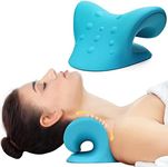 Neck Stretcher for Neck Pain Relief, Neck and Shoulder Relaxer Cervical Neck Traction Device Pillow for TMJ Pain Relief and Muscle Relax, Cervical Spine Alignment Chiropractic Pillow (Blue)