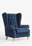 Wood Point Crafts Tufted Wing Chair for Living Room Bedroom High Back Arm Chair Cushioned Lounge Chair Single Seater Sofa |Luxury Rest Chair (Blue)