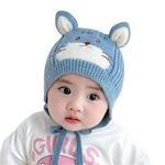 Ziory Wool Toddler Winter Hat Lion Face Detailed Cap Fleece Lined Winter Hat Caps For Kids - Blue For Baby Boys & Baby Girls (6-12Months)