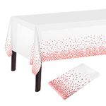 PLULON White and Rose Gold Dot Tablecloth White and Rose Gold Table Cover 137 x 274cm Plastic Rectangle Table Cover for Rose Gold Party Birthday Table Decorations