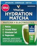 VitaCup Hydration Matcha Instant Packets, for Natural Energy and Detox, w/Electrolytes, Ceremonial Grade Organic Matcha, Coconut Water, Pink Himalayan Salt, Magnesium, in Single Serve Sticks, 10 Ct