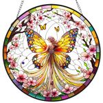 RIVEENY Stained Glass Window Hangings,8" Suncatcher Stained Glass Window Panels,Stained Panel Hangings Commemoration Day Birthday Gifts for Mom Grandma (Butterfly Fairy)