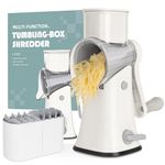 X Home 5-in-1 Rotary Cheese Grater, Upgraded Cheese Shredder with Stronger Suction Base & Multifunctional Drum Blades, Ideal for Vegetables, Nuts, Storage Box, Cleaning Brush & Peeler Attached