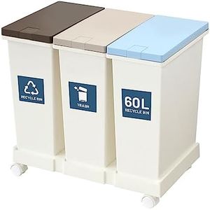 Maxkon 3x20L Recycling Waste Bin 3 Compartment Kitchen Garbage Bin Recycle Bin Triple Rubbish Bin Kitchen Trash Can with Wheels for Kitchen Home Office White