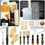 RAULDE 21 Pieces Paint Roller Set - Includes a Paint Tray, Brush, Large and Mini Rollers & Sleeves, Paint Repellent Masking Tape, Paint Mixer - Roller Set for Painting Walls, Edges & Ceilings