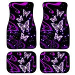 WELLFLYHOM Purple Butterfly Carpet Car SUV Truck Floor Mats 4 PCS Front and Back Full Set Heavy Duty Waterproof Anti-Slip Foot Mat for Women Universal Fit for SUV,Vans,Sedans,Trucks