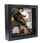 GraduatePro 8x8 Black Shadow Box Frame 20x20 cm Deep Picture Frame with Linen Back for Crafts 3D Deep Black Bouquet Flower Case Picture Memorabilia Memory Wooden Tabletop and Wall Hanging