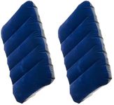 MeeTo Rubberized Cotton Small Squared Travel Flocked Fabric Air Pillow, Compact, Comfortable and Inflatable, Used for Neck & Lumbar Support, Camping and Hiking, Blue Color - Pack of 2