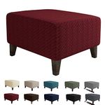 MAXIJIN New Jacquard Ottoman Slipcovers Furniture Protector Cover Soft Thick Rectangle Foot Rest Slipcover with Elastic Bottom (Ottoman Large, Wine Red)