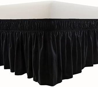 MEILA Wrap Around Bed Skirt Three Fabric Sides Elastic Dust Ruffled 14 Inch Tailored Drop,Easy to Install Fade Resistant-Black, Queen/King