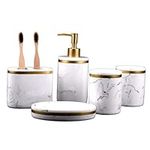 Bathroom Accessory Set, 5 Pieces Luxury Bathroom Accessory Sets Marble Pattern Bathroom Accessories Lotion Dispenser, Toothbrush Holder, Cups, Soap Dish