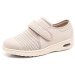 W&Lesvago Women's Wide Width Walking Shoes with Adjustable Closures, Air Cushion Breathable Mesh Sneakers for Elderly Diabetic Edema Swollen Feet(8,Beige)