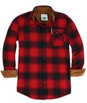 Gioberti Men's 100% Cotton Brushed Flannel Plaid Checkered Shirt with Corduroy Contrast, Black/Red Gradient, Large