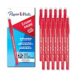 Paper Mate Erasermate Stick Medium Tip Ballpoint Pens, 12 Red Ink Pens (3150458PP)
