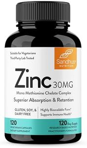 Sandhu's Zinc 30mg 120 Count Supplement|4 Months Supply|Made in The USA| Immune & Antioxidant Support| High Potency & Superior Absorption Capsules