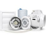 Airflow Aventa 100mm Timer In-Line Extractor Fan Kit with LED Lamp – Includes 6m Flex Duct, Ties, Chrome & White Grilles, External Grille – 2 Speed, Adjustable Timer - 3 Years Warranty