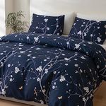 Duvet Cover Queen, Ultra Soft Microfiber Bed Set, 3 Piece Breathable Queen Bedding Set with Zipper Closure, Corner Ties, Dark Blue (90x90 Inch)