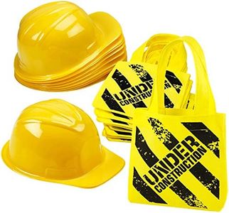 Bedwina Construction Themed Party Supplies - (24 Pack) Construction Party Favors Hat & Mini Tote Bag Supplies - (12) Yellow Construction Hats for Kids & (12) Construction Goodie Bags
