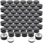 Foraineam 60 Pack 1 oz. Aluminum Round Lip Balm Tin Container Bottle with Screw Lid - Black Empty Tins for Salve, Powder, Spice, or Candies