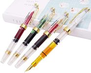 Lanxivi Yongsheng 3011 Demonstrator Clear Classical Fountain Pen Fine Nib Arrow Clip, Piston Filling System, Gold Trim, Set of 4 Pieces in transparent Color