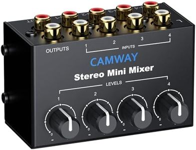 CAMWAY Audio Mixer 4 Channel - Mini RCA Stereo Audio Mixer for PC, X-box,PS4 Gaming,TV,PC,Music,Streaming,DJ Mixing,RCA Input with Independent Volume Controls,Professional Sound,Plug and Play