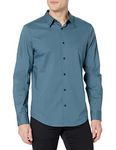 Calvin Klein Men's Stretch Cotton Monogram Logo Button Down Shirt, Blue Lake, Small
