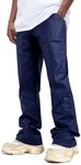 GINGTTO Mens Bell Bottom Pants Retro 60s 70s Flare Dress Slim Fit PU Leather Pants for Men Stretch 34 Dark Blue