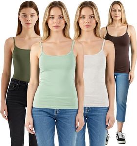 Emmalise Women's Basic Short Camisole Adjustable Strap Layering Cami Tank Top (4Pk MintSage, Olive, Oat, BRWN, Small)