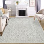 Washable Rug Living Room Rugs: 8x10 Area Rug Large Machine Washable Non Slip Carpet Soft Indoor Floral Ultra Thin Non-Shedding Carpets for Dining Room Farmhouse Bedroom Nursery Home Office Natural