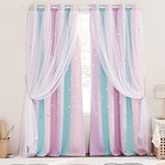 NICETOWN Curtains for Girls Bedroom Kids Curtain Hollow-Out Star Window Nursery Curtain 95 inches Length Room Darkening 2 Layers Curtain Draoes for Living Room (Blue & Purple & Pink, W52 x L95)