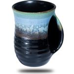 oojdzoo Hand Warmer Mug for Coffee - 16 Ounce Large Hand Warming Mugs Handmade Pottery Ceramic Gift for Thanksgiving Christmas with Contoured Pocket, Keep Your Fingers Warmth, Right Handed, Blue