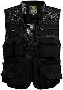 Gihuo Men's Fishing Vest Utility Safari Travel Vest with Pockets Outdoor Work Photo Cargo Fly Summer Vest (Small, Black-mesh)