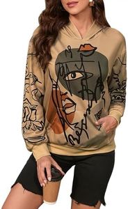 WDIRARA Women's Figure Graphic Print Sweatshirt Round Neck Long Sleeve Contrast Color Graffiti Pullovers Brown Graphic XS