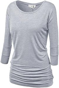 Match Women's 3/4 Sleeve Drape Top with Side Shirring (140 Heather Gray,Small)