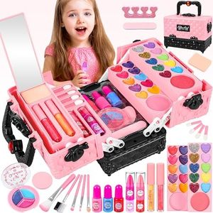 Kuovei Kids Makeup Kit for Girls 44 Pcs Washable Makeup Kit,Real Cosmetic for Little Girls,Pretend Play Makeup Set Toys Birthday Gifts for 3 4 5 6 7 8-12 Years Old Toddler Girls,Kids