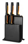 Fiskars Design Knife Block with 5 Knives, Functional Form, Including Vegetable Knife, Tomato Knife, Santoku Chef's Knife, Chef's Knife and Bread Knife, Plastic, Black, 1057554