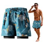 Proberos® Swimming Trunk for Men Swimming Pants with Pockets for Men Elastic Double Layer Fashion Print Swimwear Shorts Sport Shorts for Men Quick Dry Outdoor Shorts for Running Swimming, 3XL