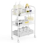 WELDUN 3-Tier Storage Trolley, Rolling Cart, Mesh Storage Cart, Mobile Storage Trolley, Portable, Stable and Easy to Set up, Bedroom Kitchen Bathroom Toilet Living Room Storage Cart, Metal, White