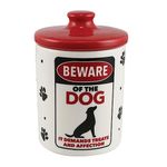 Enesco Our Name is Mud Beware of The Dog Demands Affection Treat Jar Canister, 5.91 Inch, Multicolor