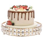 SUMNACON Metal Cake Display Stand Pedestal with Mirror Top Plate, Decorative Cupcake Stand Dessert Stand with Square Crystal Beads, 30CM Cake Stand for Birthday Party, Wedding, Anniversary (Gold)