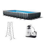 Intex 32ft X 16ft X 52in Ultra XTR Rectangular Pool Set with Sand Filter Pump & Saltwater System, Ladder, Ground Cloth, Pool Cover, Maintenance Kit & Volleyball