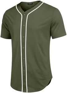 COOFANDY Men's Softball Sports Button Down Shirts Cotton Baseball Jersey Hipster Hip Hop T Shirts Green