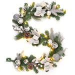 LaxMax 6FT Christmas Garland with Lights, Silver Prelit Christmas Garland with 20 LED Lights, Pinecones, Berries, Bows and Christmas Balls, Winter Garland for Mantle Fireplace Staircase Porch Decor