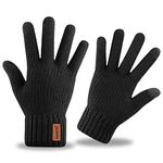 Caseeto Winter Gloves, Mens Knitted Gloves TouchScreen Mittens Thermal Lining Warm Gloves for Driving Sport Working (Black)