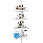 Shower Caddy Corner, 56 to 125 Inch Adjustable Tension Pole Corner Shower Caddy with ABS Baskets,Rustproof Stainless Pole, Drill Free Shower Rack, Large Shower Storage Shelf Rack for Inside Shower